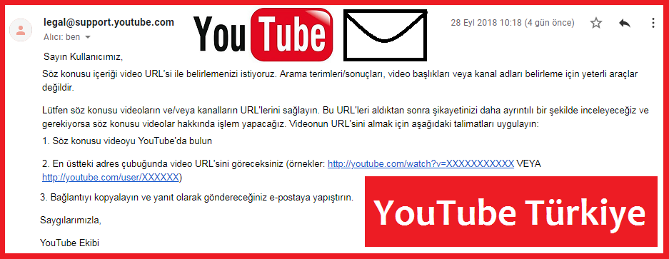 YouTube Türkiye Mail Destek Ekibi
