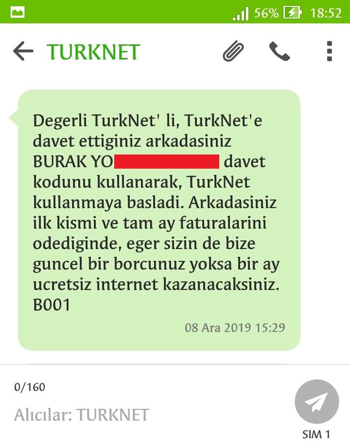 Arkadaşını Getir TürkNet Davet Kodu Mesajları