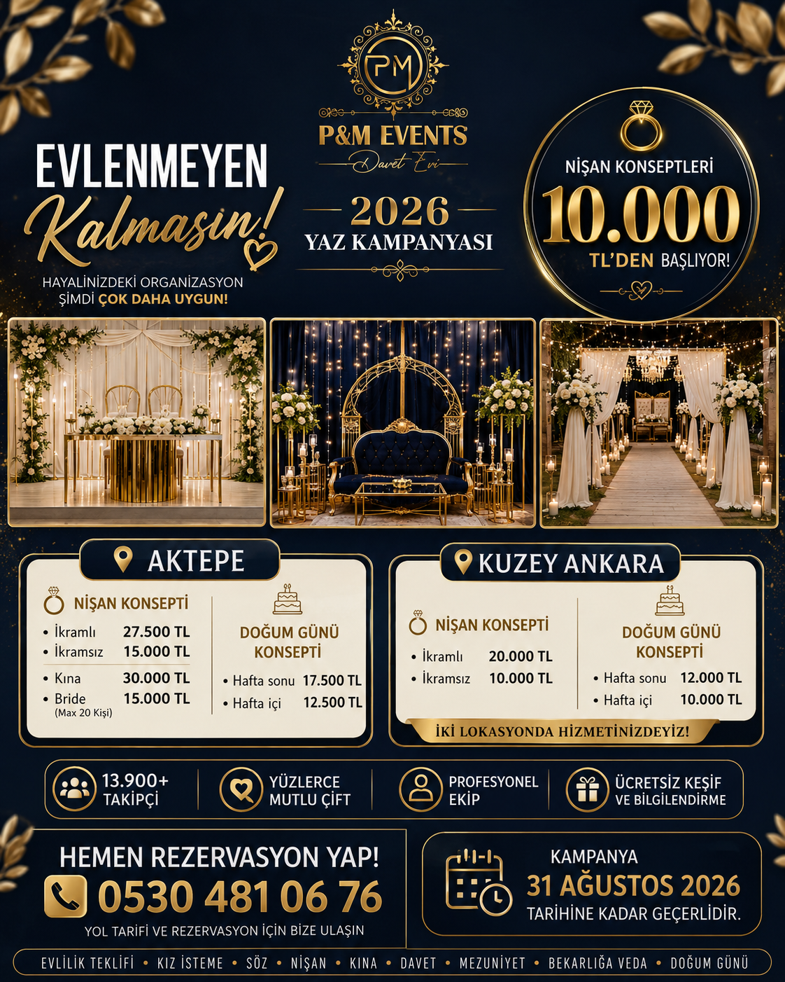 P&M Events Davet Evi'nden Büyük Kampanya: Nişan Konseptleri 10 Bin TL'den Başlıyor