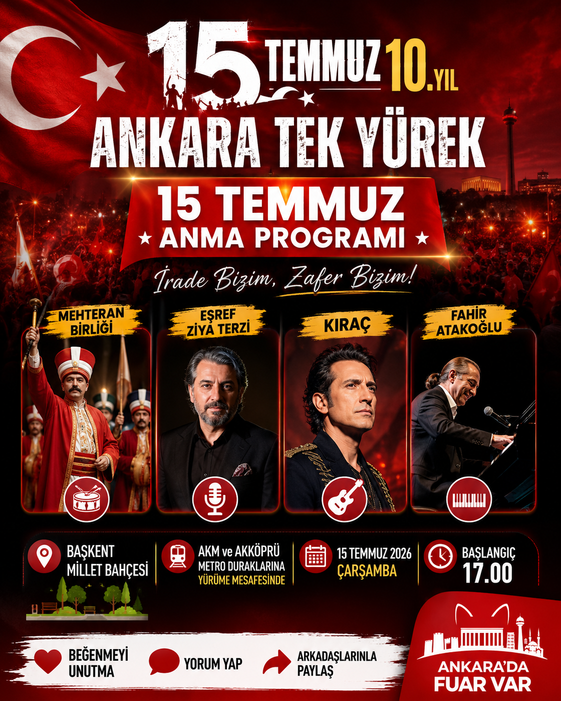 Ankara'da 15 Temmuz Anma Programı Düzenlenecek: Başkent Millet Bahçesi'nde Buluşma